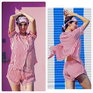 Plush Striped PJ Set in Red/White Stripes